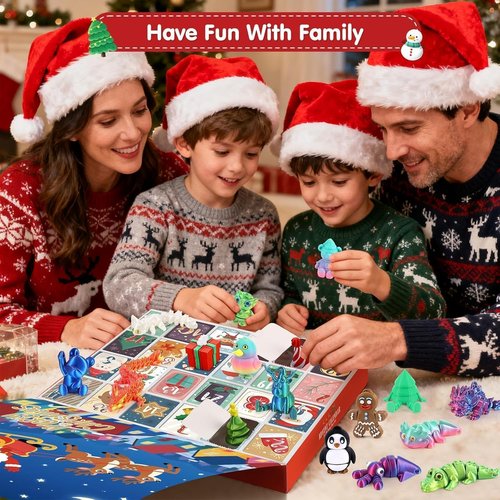 FLY2SKY Advent Calendar 2025 - 24 Days of Fun Gifts for Kids | 3D Printed Animal Toys & Party Favors
