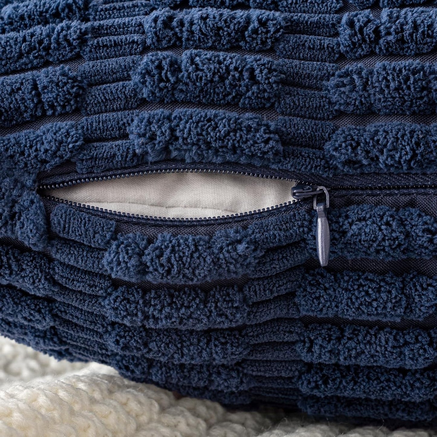MIULEE Euro Sham Pillow Covers - Soft Corduroy Boho Striped Design | 24x24 Inch Dark Blue for Modern Farmhouse Decor