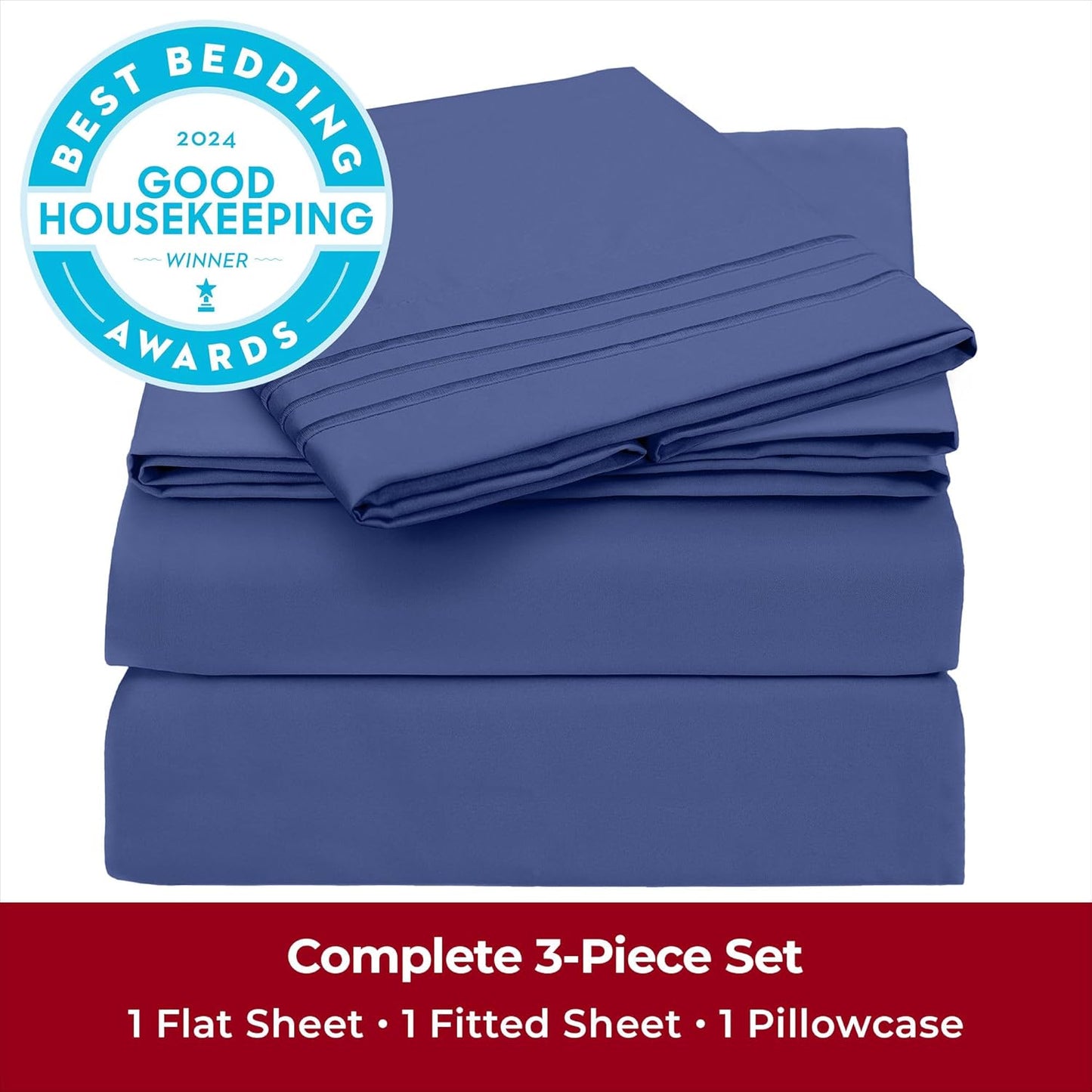 Mellanni Twin Sheets Set - 3 PC Hotel Luxury Bedding | Extra Soft, Cooling, Wrinkle-Resistant (Twin, Blue Nova)