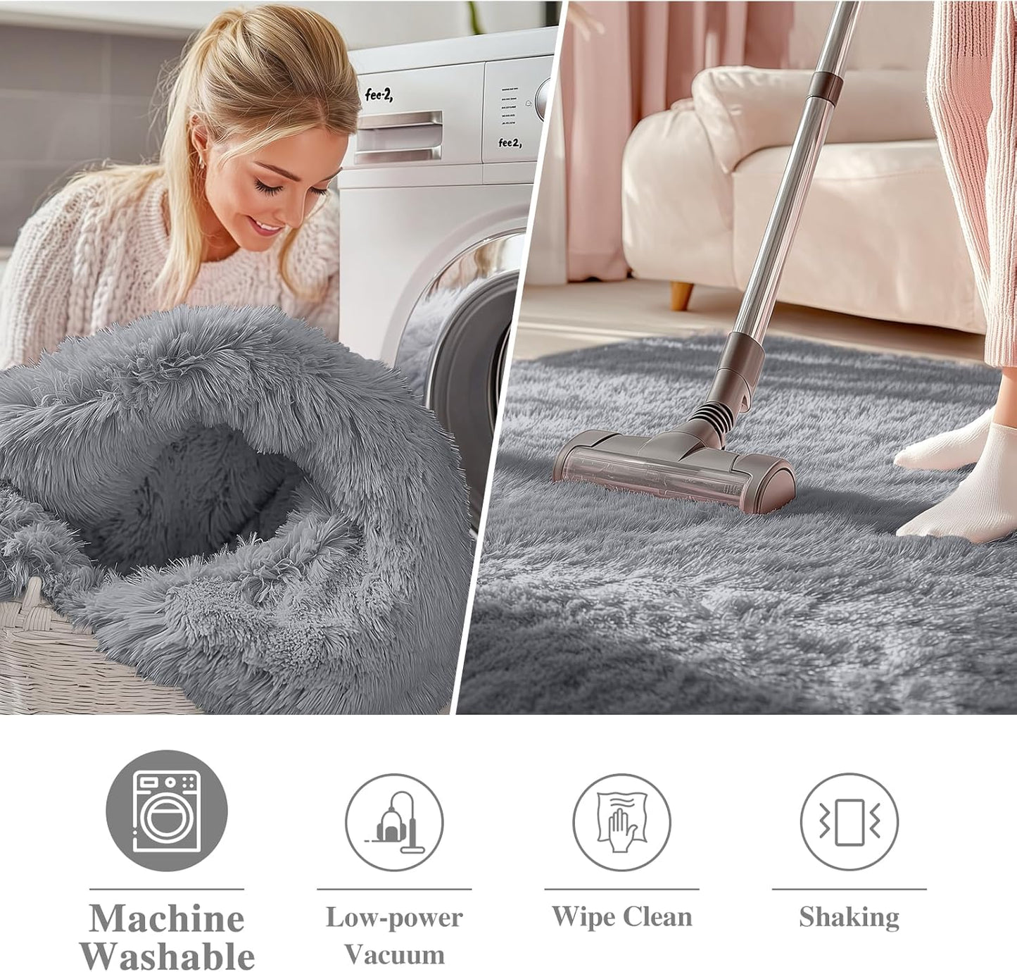 OLANLY Round Light Grey Area Rug - Soft, Fluffy, Machine Washable 5 ft Circle Carpet for Bedroom & Living Room