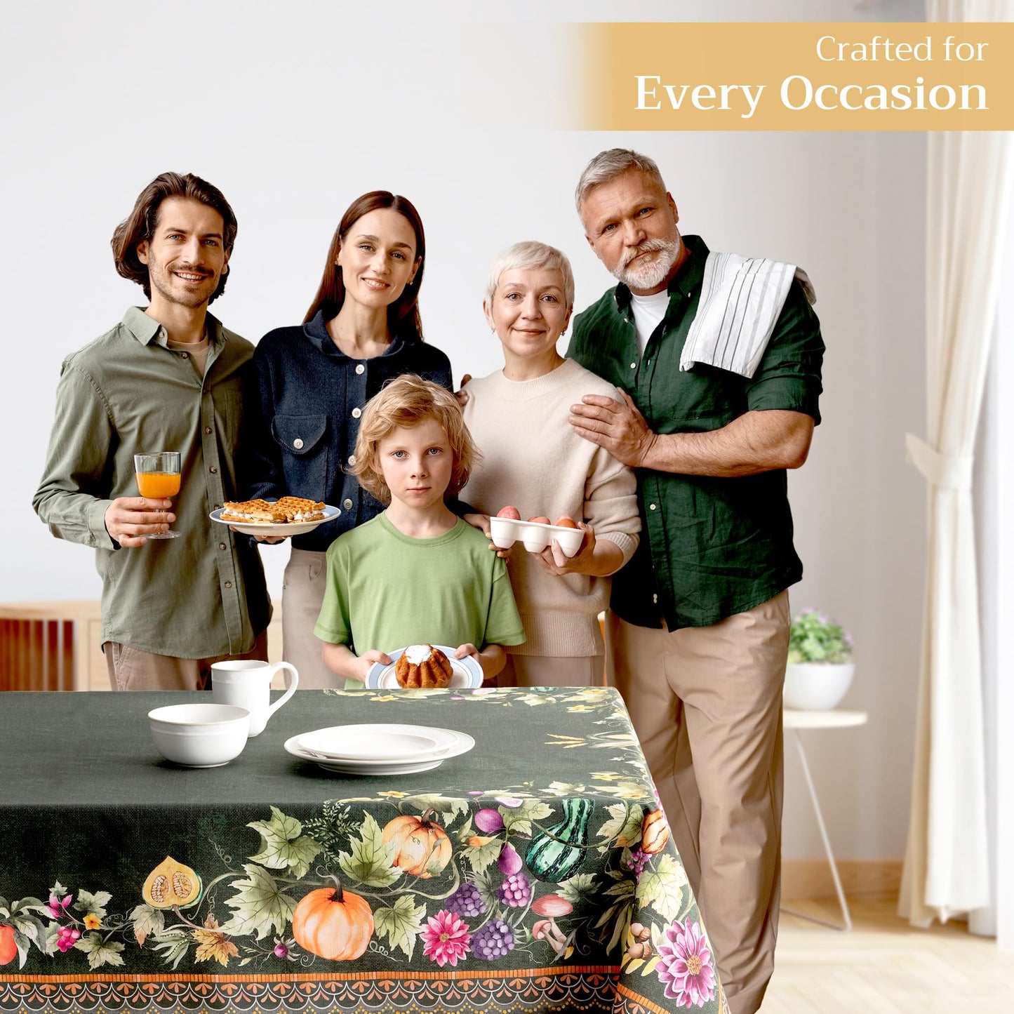 Maison d' Hermine Table Cloth Rectangle Table 100% Cotton 70 x 90 Inches Fall Tablecloth Reusable Everyday Use for Thanksgiving Christmas Decorations Dining Farmhouse (Pumpkin Garden - Dark Green)