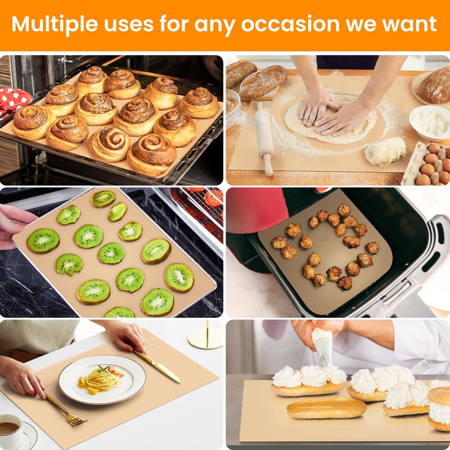 Skiennix Silicone Baking Mat Roll - Heat Resistant Non-Stick Pastry & Dough Rolling Mat | Reusable Countertop Protector