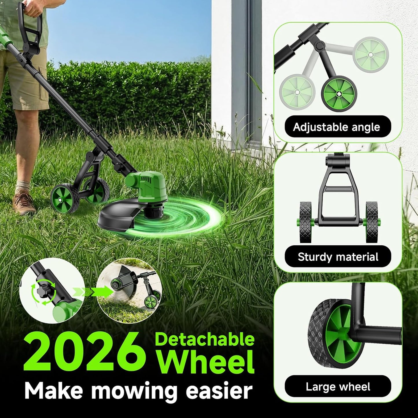 Skiennix 14'' Cordless Electric Weed Wacker - 20000RPM Lightweight String Trimmer with 8 Replacement Spools for Lawn Care