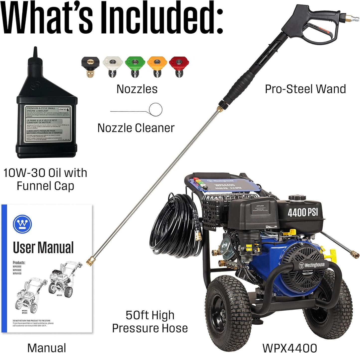 Westinghouse WPX4400 Gas Pressure Washer - 4400 PSI, 4.2 GPM, Includes Spray Gun & 5 Nozzle Set