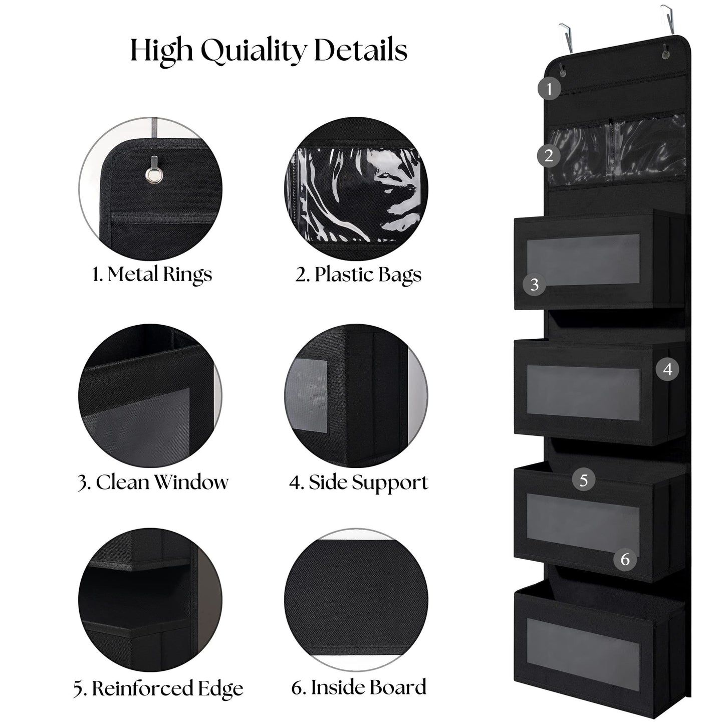 Giraffe Creation Over Door Organizer with 4 Large Capacity Pockets, Hanging Organizer Storage for Closet Bathroom Nursery Bedroom Dorm, Toys Cosmetics Sundries and Baby Essentials, Black