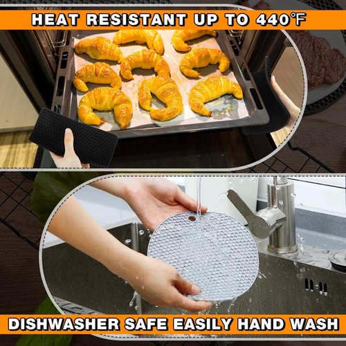 Dandat 24 Pack Silicone Trivets Bulk Non Slip Heat Resistant Hot Pads for Kitchen Countertops Table Pot Holders Mats for Hot Dishes Restaurant Catering Event Party Gathering, Round Square(Gray, Black)