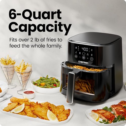 Chefman Air Fryer - 6 QT Compact Airfryer with Hi-Fry Technology & Easy-View Window - Black