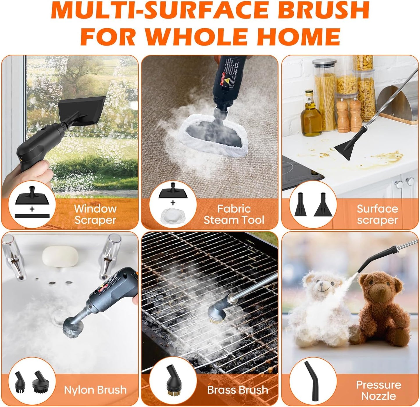 Skiennix Steam Cleaner - Portable Handheld Steamer with 15s Heat-Up & 16 Accessories | Ideal for Home & Car Cleaning