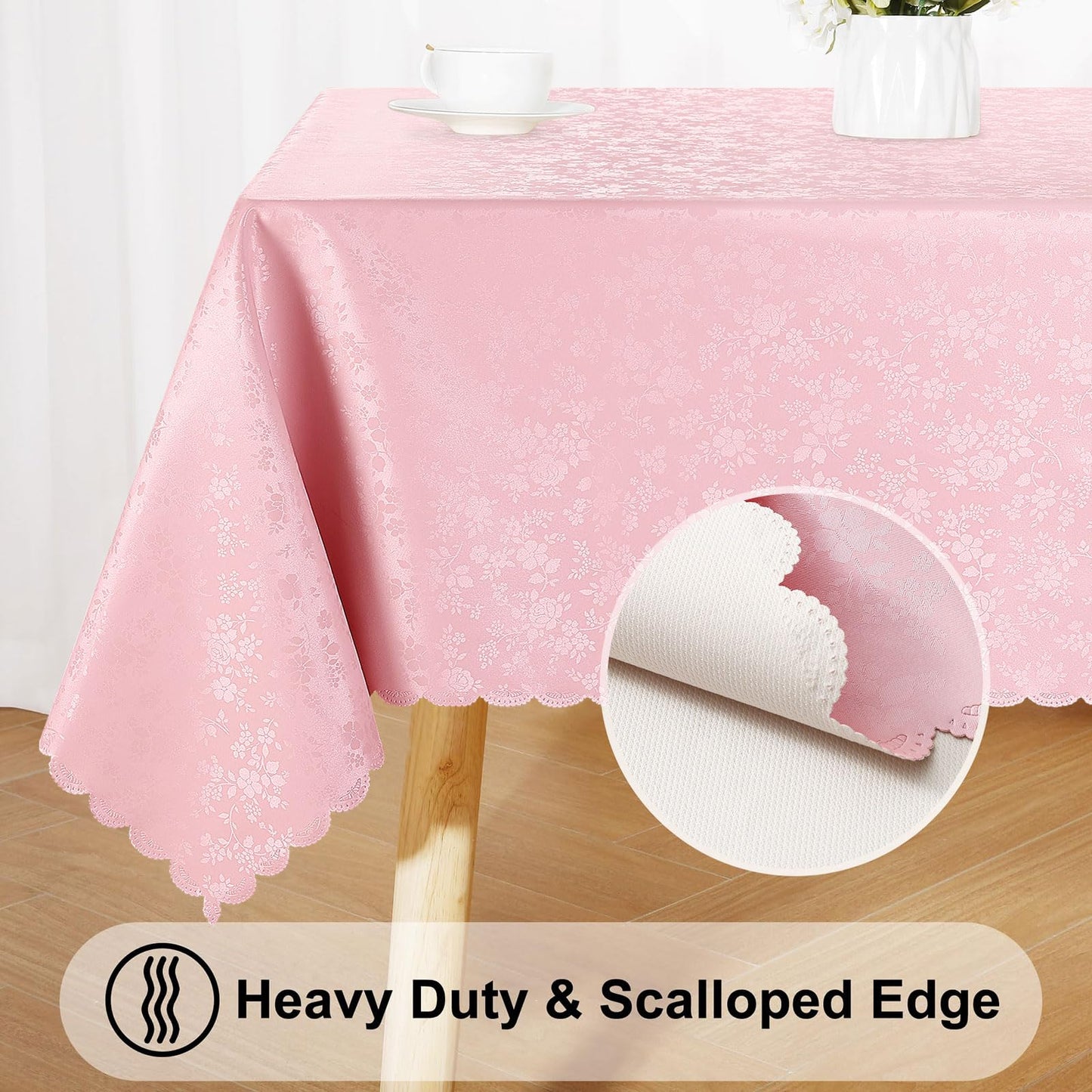 Smiry Round Table Cloth, Waterproof Heavy Duty Vinyl Tablecloths, Wipeable Washable Table Cover for for Dining and Kitchen (Pink, 70" Round)