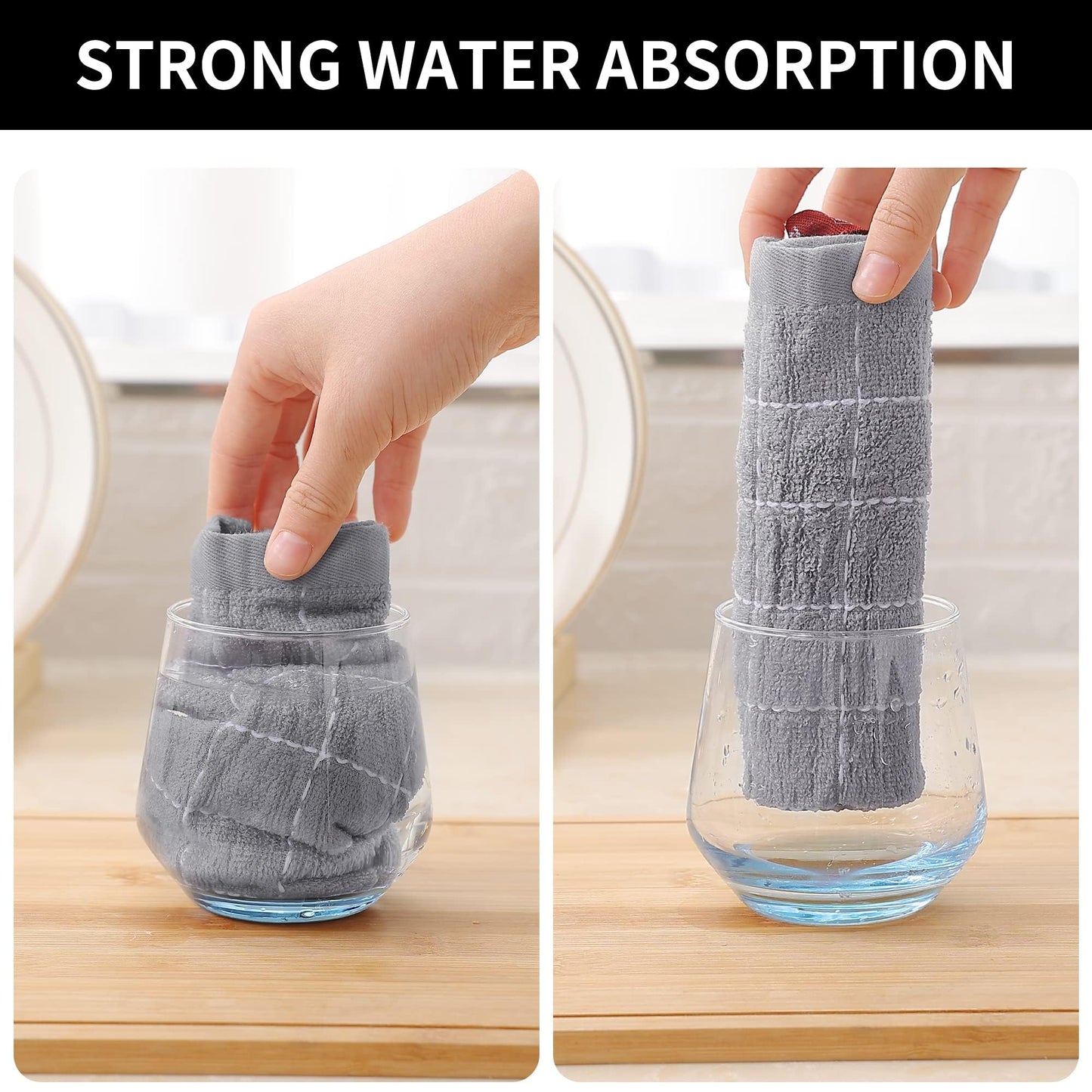 Homaxy 100% Cotton Terry Kitchen Dish Cloths, Ultra Soft and Absorbent Dish Towels for Kitchen, Suitable for Drying and Washing Dishes, 12 Pack, 12 x 12 Inches, Light Grey