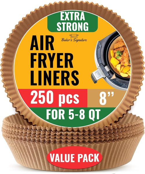 Baker's Signature 250 Pcs Air Fryer Liners - Non-Stick, Oil Proof, 8 Inch for 5-8 Qt Baskets