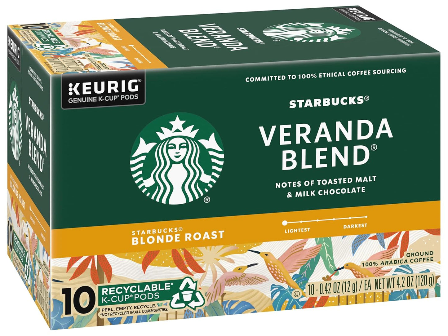 Starbucks K-Cup Pods - Veranda Blend Blonde Roast 100% Arabica Coffee - 10 Pods Per Box (Pack of 6)