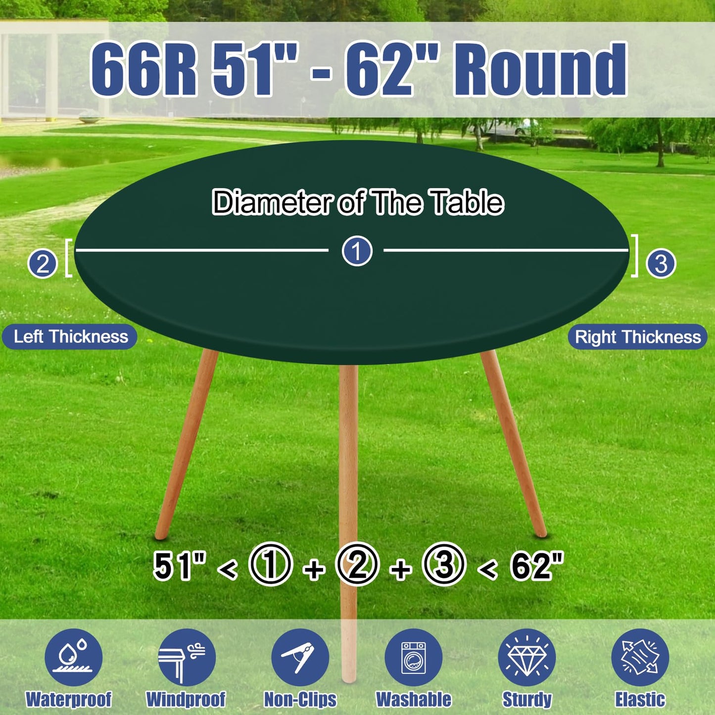 Moosfor Round Spandex Tablecloth, Elastic Fitted Waterproof Tablecloths for 51"-62" Tables, Stretch Washable Picnic Table Cover for Camping, Dining, Indoor and Outdoor, Hunter Green