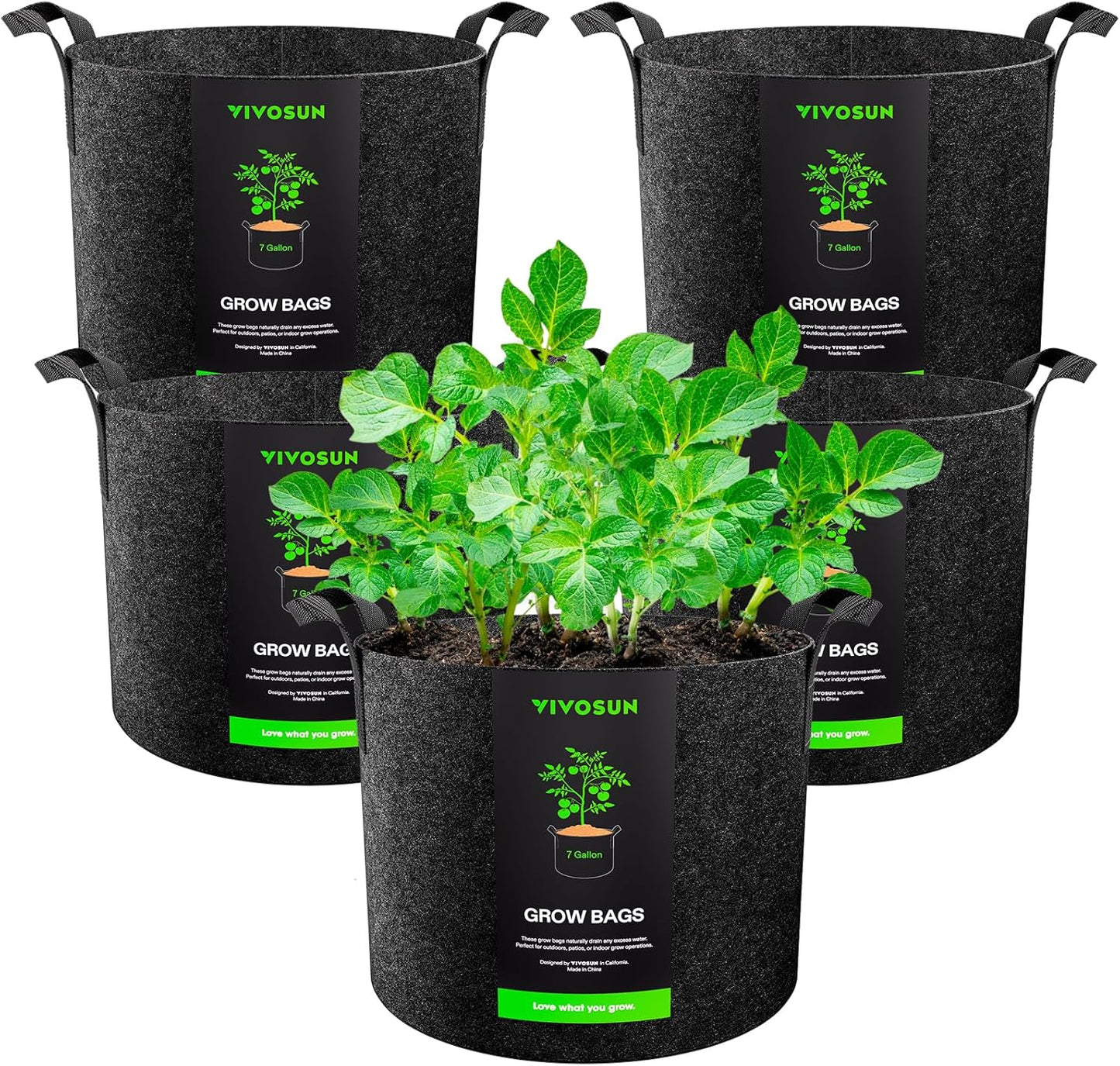 VIVOSUN 7 Gallon Plant Grow Bags - Heavy Duty Nonwoven Fabric Pots with Handles | 5-Pack