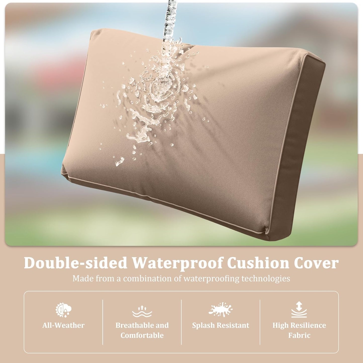 Skiennix Outdoor Patio Cushion Covers - Waterproof, Non-Slip, Zippered - 8 Pcs, Sand Color