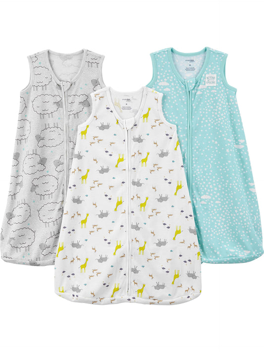 Simple Joys by Carter's Baby 3-Pack Cotton Wearable Blankets, Sheep/Clouds, Small