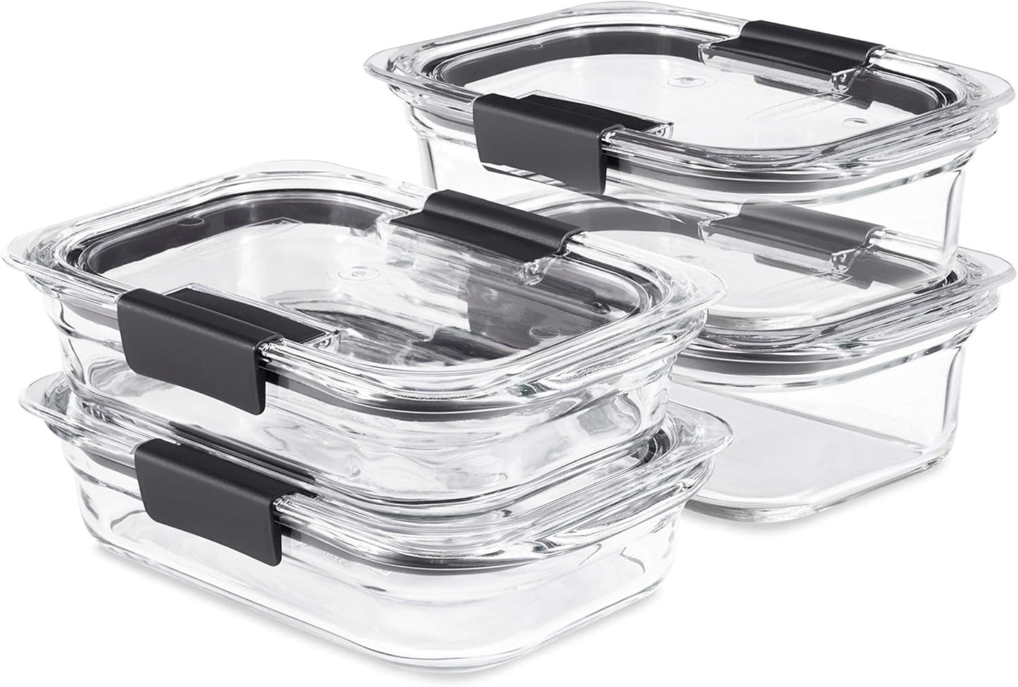 Rubbermaid Brilliance Glass Food Storage Set - 8-Piece Containers with Lids for Meal Prep | Clear/Grey