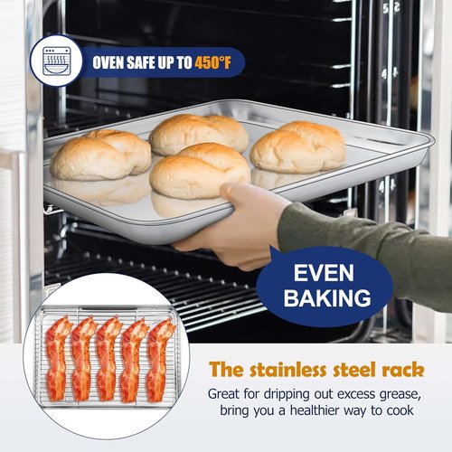 Joyfair Stainless Steel Baking Sheet Pan Set - 16 Inch Toaster Oven Tray & Cooling Rack, Rust-Free & Dishwasher Safe