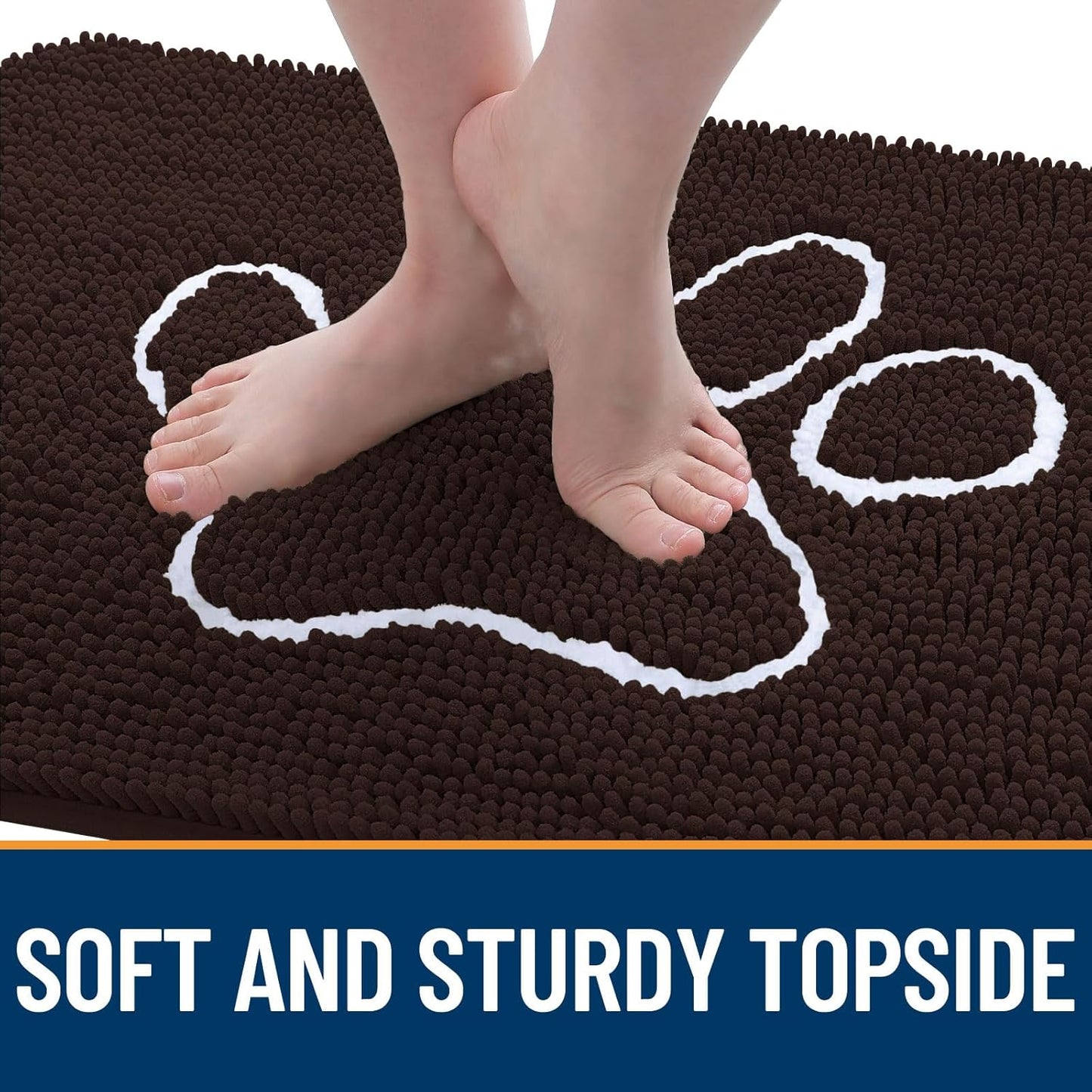 OLANLY Dog Door Mat - Absorbent Non-Slip Chenille for Muddy Paws | 54x24, Brown Paw Print Design