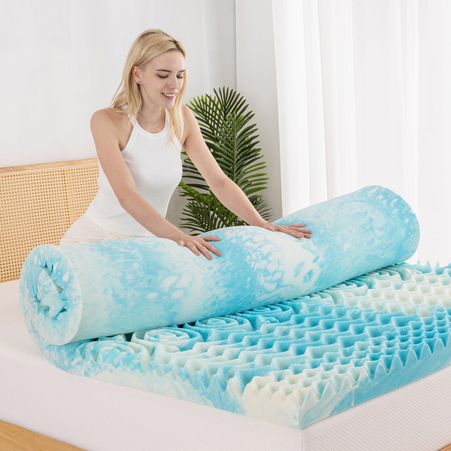 EGOHOME 5-Zone Memory Foam Mattress Topper 3 Inch Queen, Gel Cooling Infused Foam Mattress Topper for Pressure Relief, CertiPUR Certified Bed Topper,Blue, 60"×80"