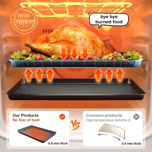 HONGBAKE Jelly Roll Pan - Non-Stick Baking Sheet with Diamond Texture | Heavy Duty 15x10 Dark Gray