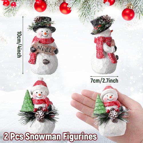 FairySandy Snowman Figurines - Handmade Christmas Decorations | Cute Winter Indoor Decor (2 Pcs)