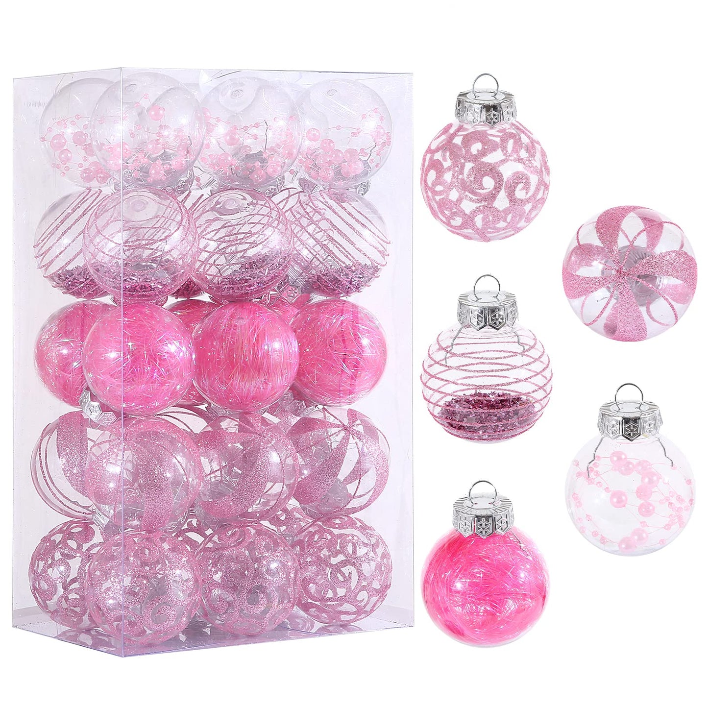 BSTCRAFT 60MM/2.36" Purple Clear Christmas Ornaments Set, 30pcs Shatterproof Delicate Baubles for Xmas Tree, Halloween, Indoor/Outdoor Decor