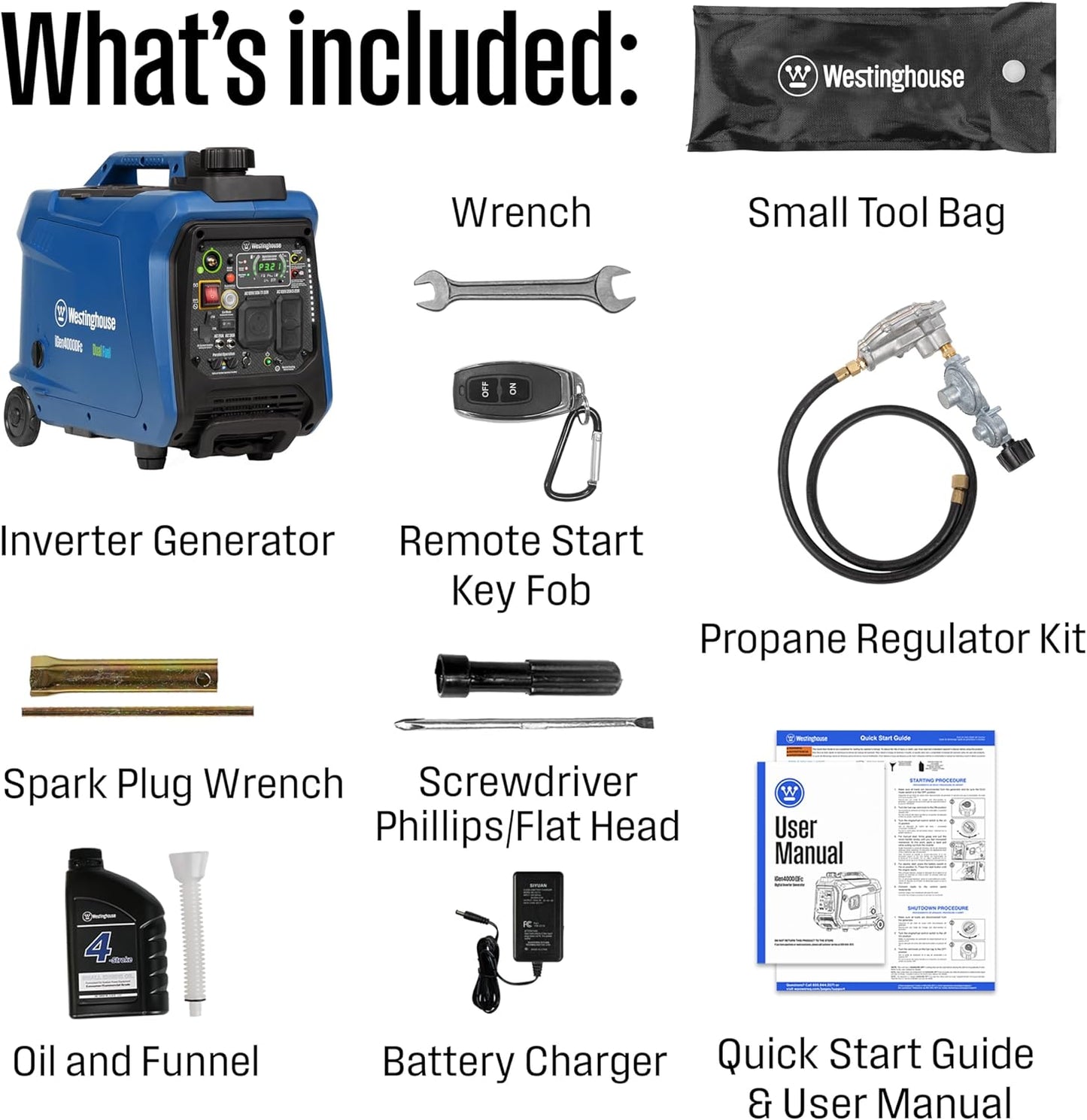 Westinghouse 4000 Peak Watt Portable Inverter Generator - Super Quiet, Dual Fuel, RV Ready, Remote Start