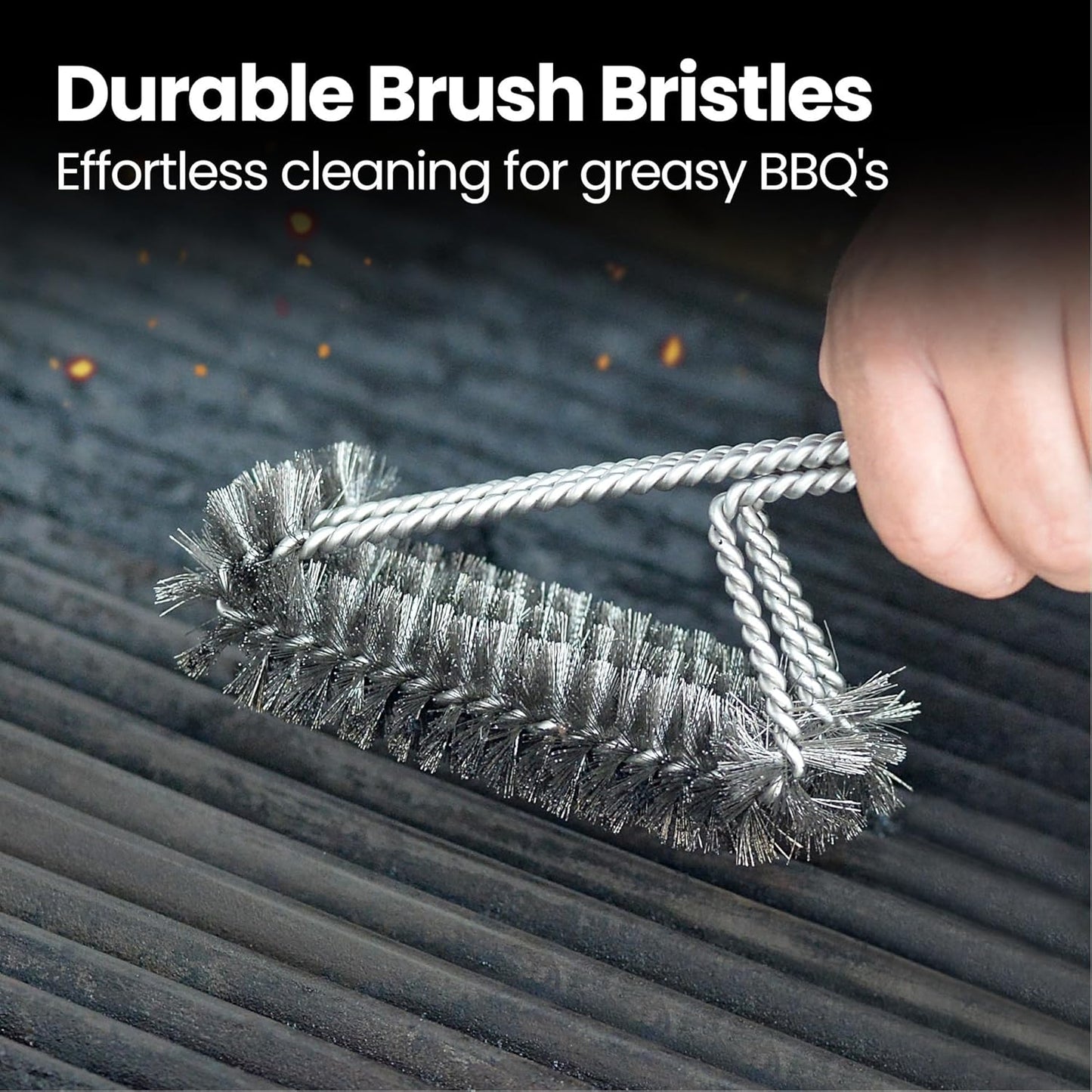Skiennix 2-in-1 Stainless Steel Grill Brush Kit - Interchangeable BBQ Brush & Griddle Scraper with Fire-Resistant Sponge | Dishwasher Safe BBQ Cleaner