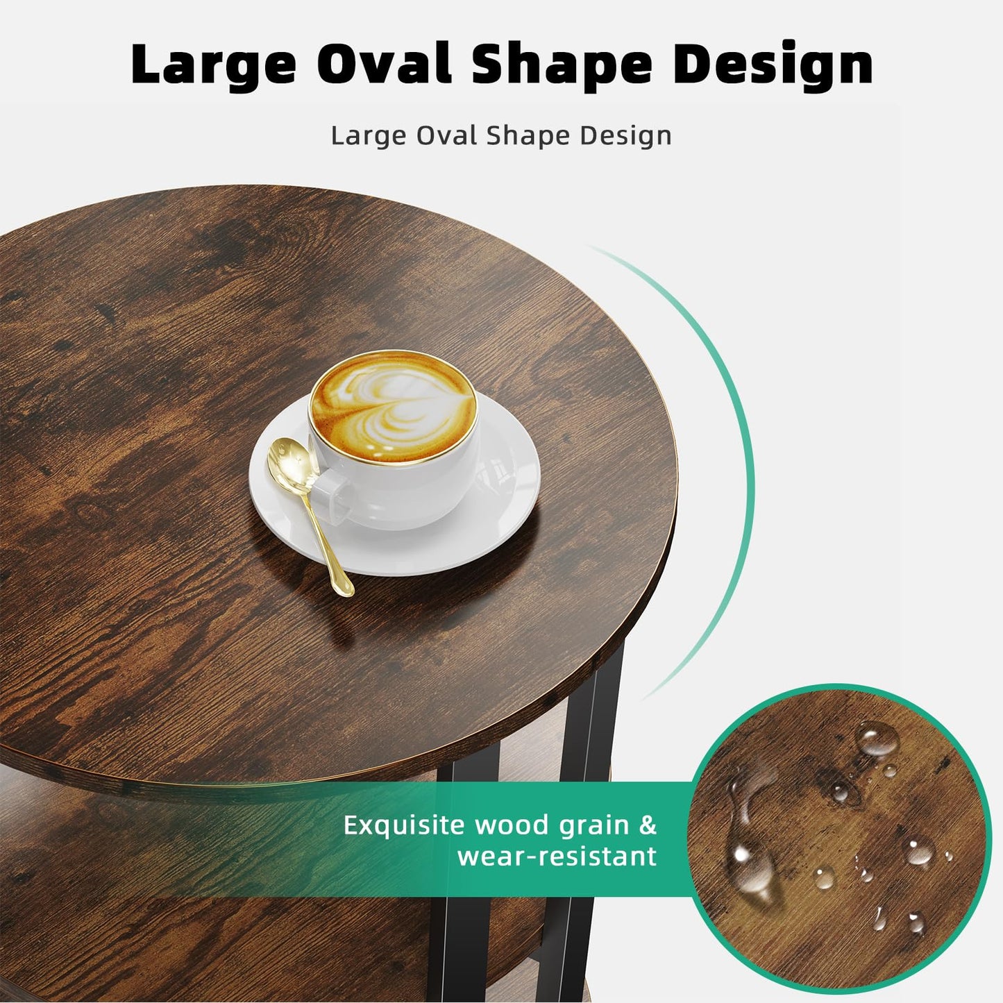 Kalrin Round Side Table, 3-Tier Rotating Side Table, Big Shelf End Table Living Room with Lazy Susan, Nightstand for Small Spaces Living Room Bedroom Sofa, Vintage Brown