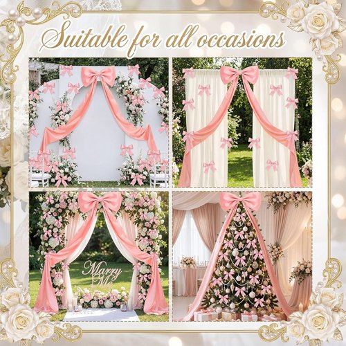 Crowye Large Pink Bow Decor Set - 71x20 Giant Coquette Bow & 12 Small 6" Bows for Weddings, Parties & Showers