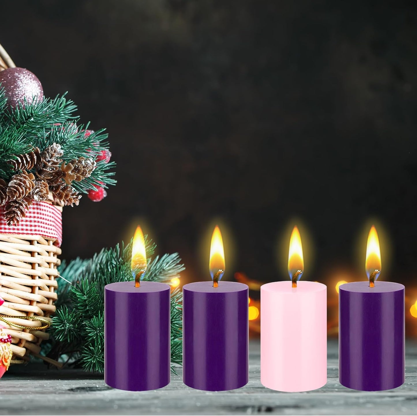 Unscented Christmas Advent Candles Set - 4 Hand Poured 2x3 Inch Premium Wax Pillars