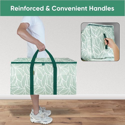 BALEINE 6-Pack Heavy-Duty Oversized Moving Bags - Reinforced Handles for Clothes & Storage (Antique Foliage)