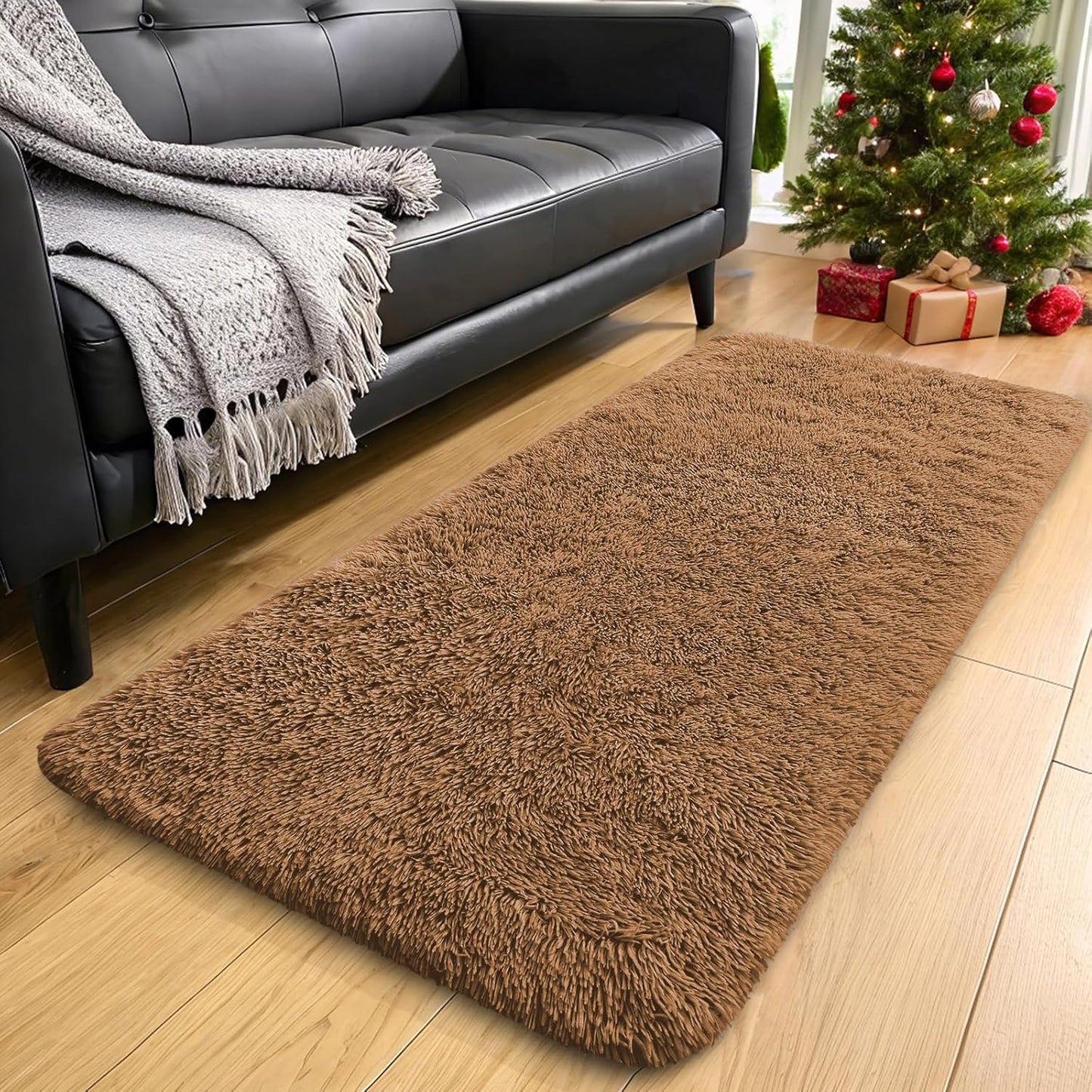 OLANLY 2x5 Machine Washable Runner Rug - Soft Fluffy Shaggy Design for Bedroom & Hallway | Khaki Color