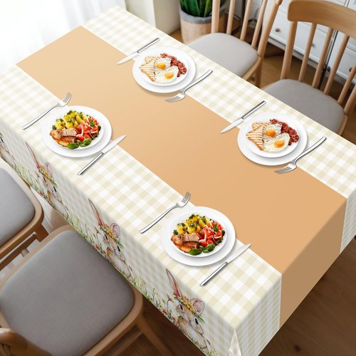 Childom 2 Pack Easter Tablecloth,Easter Decorations 54" x 108" Disposable Plastic Tablecloth,Bunny Table Cloth Checkered Decorations,Plastic Table Cover for Party Supplies,Indoor,Outside,Home,Dinner