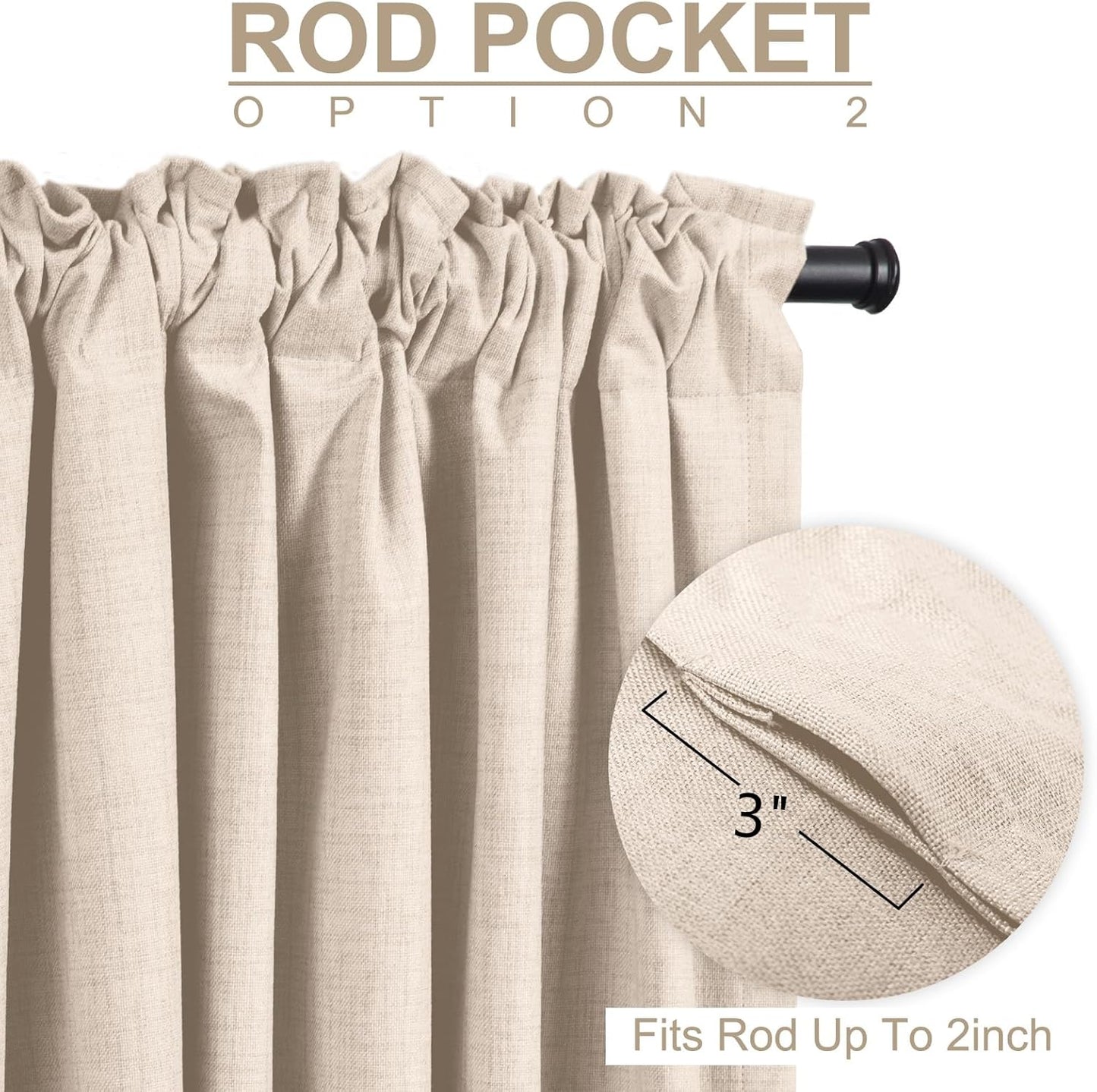 Skiennix 100% Blackout Linen Curtains - Thermal Insulated Drapes for Bedroom | 50" W x 72" L, Beach Sand