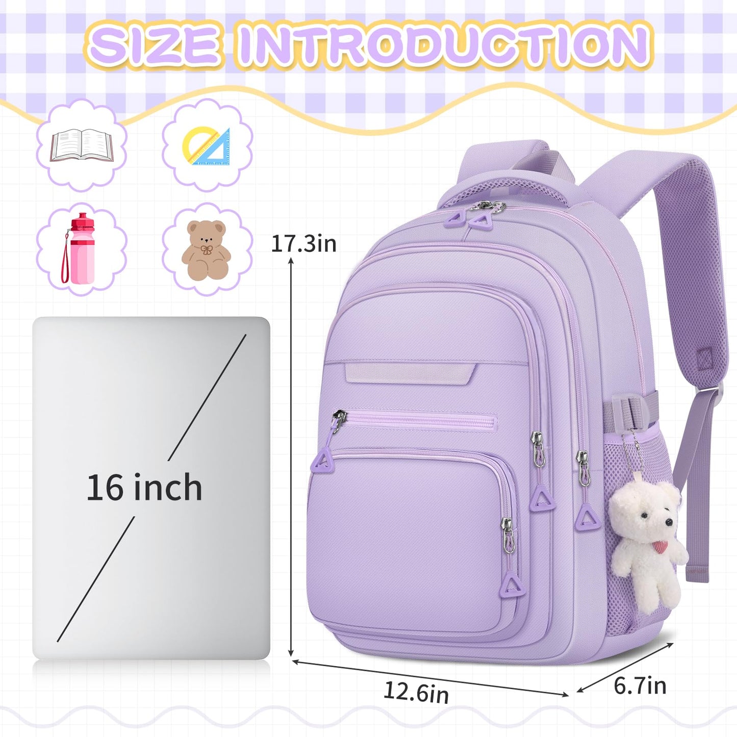 KBTYE Cute Girls Backpack for School Kids Travel College backpack for Women Teen Purple Bookbags Aesthetic Laptop Bagpack