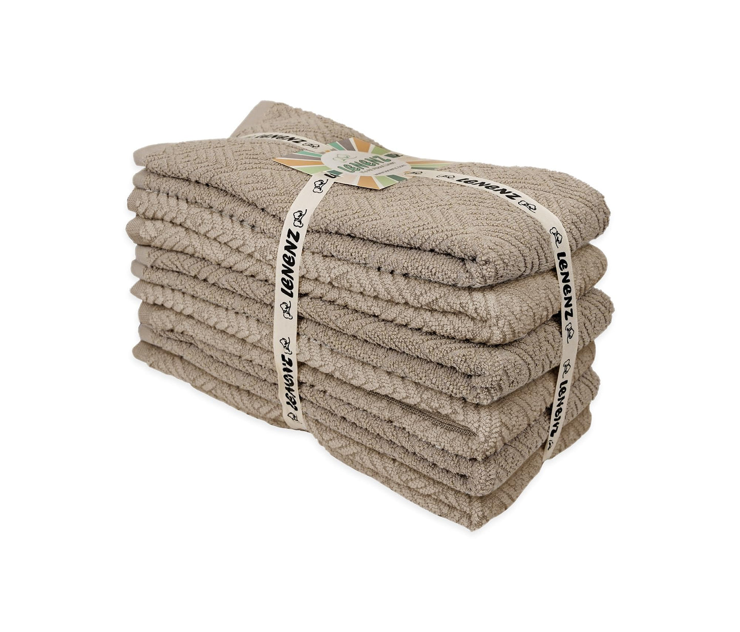 Lenenz Kitchen Towels - Pack of 6 Dish Towels for Kitchen 18'' x 28'' - 100% Cotton Super Plush Kitchen Towel and Dishcloths Sets - Kitchen Hand Towels for Quick Drying (Taupe), KT025