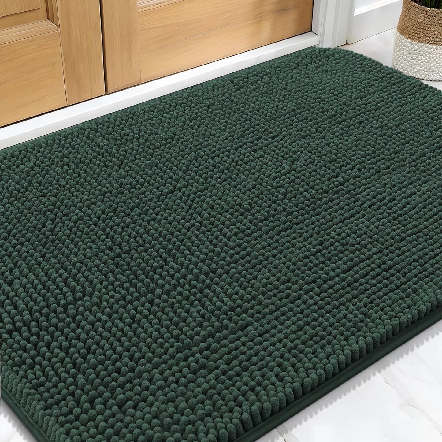 OLANLY Dog Door Mat - Absorbent Non-Slip Mud Mat for Indoor Use | 30x20 Inches, Blackish Green