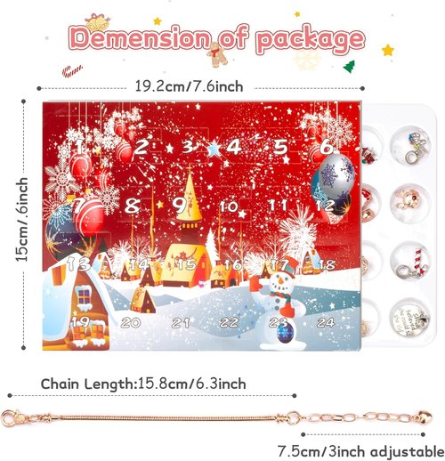 Advent Calendar 2025 - Girls' DIY Charm Bracelet | 24-Day Christmas Countdown Gift in Red