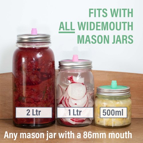 Glass Fermentation Weights for Wide Mouth Mason Jars — Set of 4, Easy Lift Handles — for Sauerkraut, Kimchi, Pickles & Kombucha