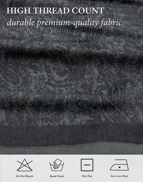 Achillea Women's Two Tone Vintage Jacquard Paisley Pashmina Shawl Wrap Scarf (Charcoal Gray)