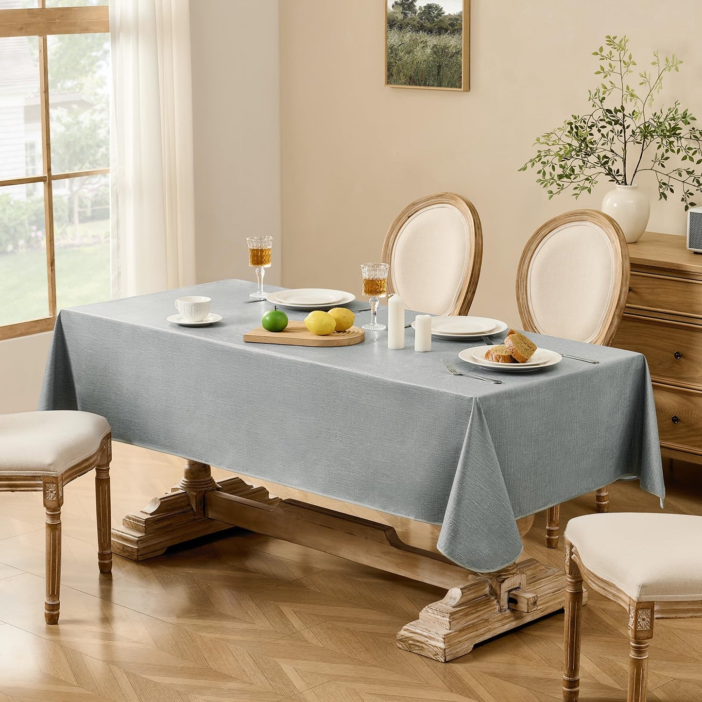 Softalker Vinyl Tablecloth Rectangle, Outdoor 100% Waterproof Oil Proof Plastic Edge Binding Table Cloth, Heavy Duty Thick Wipeable PVC Table Covers for Picnic Dining Party - 54 x 78 Inch, Light Grey