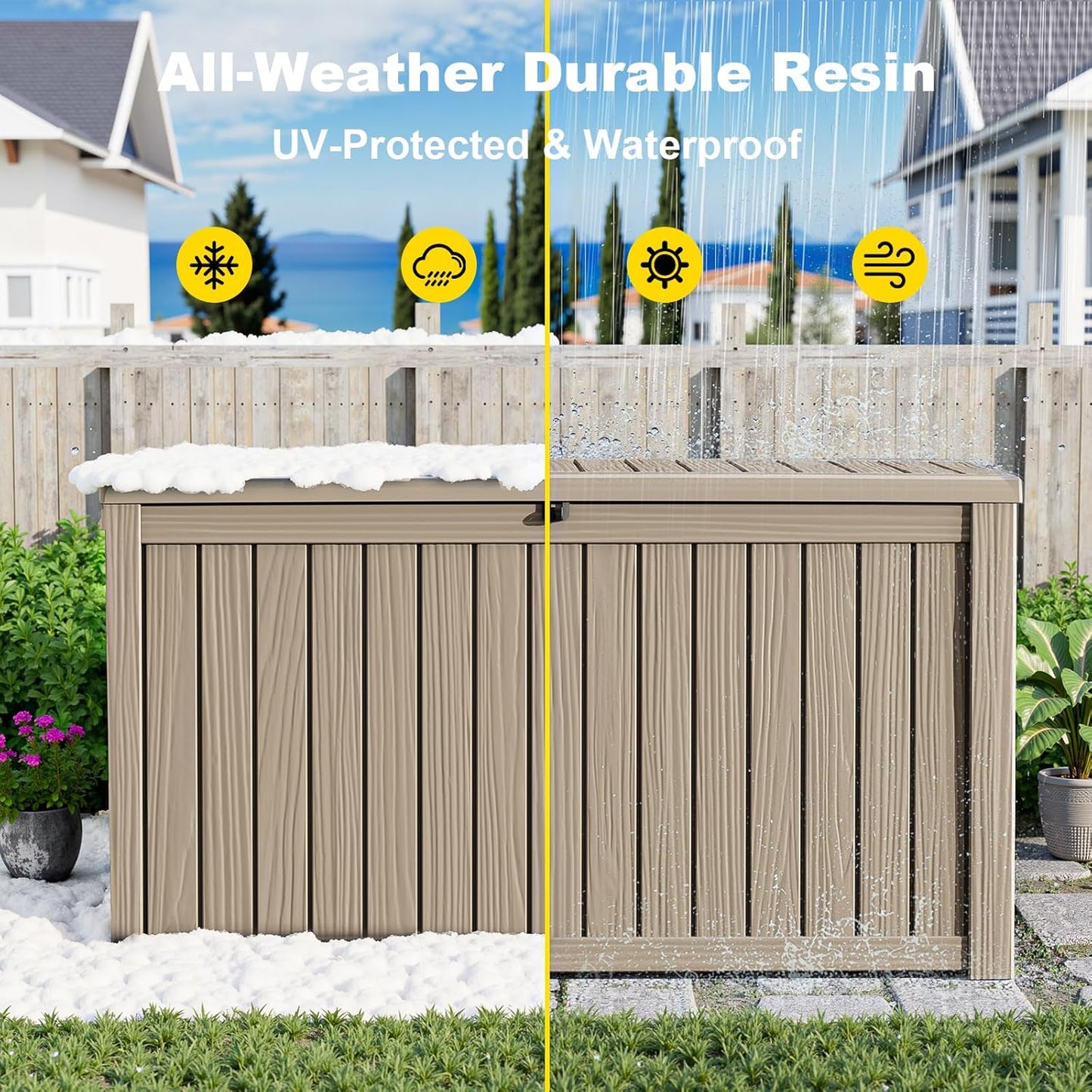 Regine Switzerland 200 Gallon Outdoor Deck Box - Lockable Waterproof Storage for Garden Tools & Cushions | Grey
