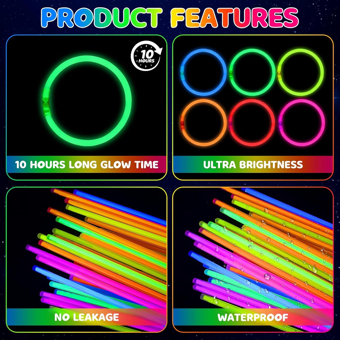 Mega-L Glow Sticks - 1000 Pcs Ultra Bright Glow Necklaces & Bracelets | Perfect for Neon Parties & Events
