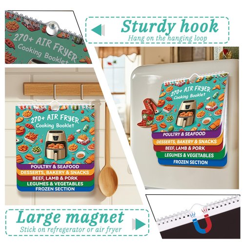 270+ Foods Air Fryer Cooking Guide Magnetic, Air Fryer Cheat Sheet Magnets Cooking Guide Booklet, Air Fryer Accessories for Air Fryer Cooking Guide Flip Chart, Air Fryer Temp and Time Chart