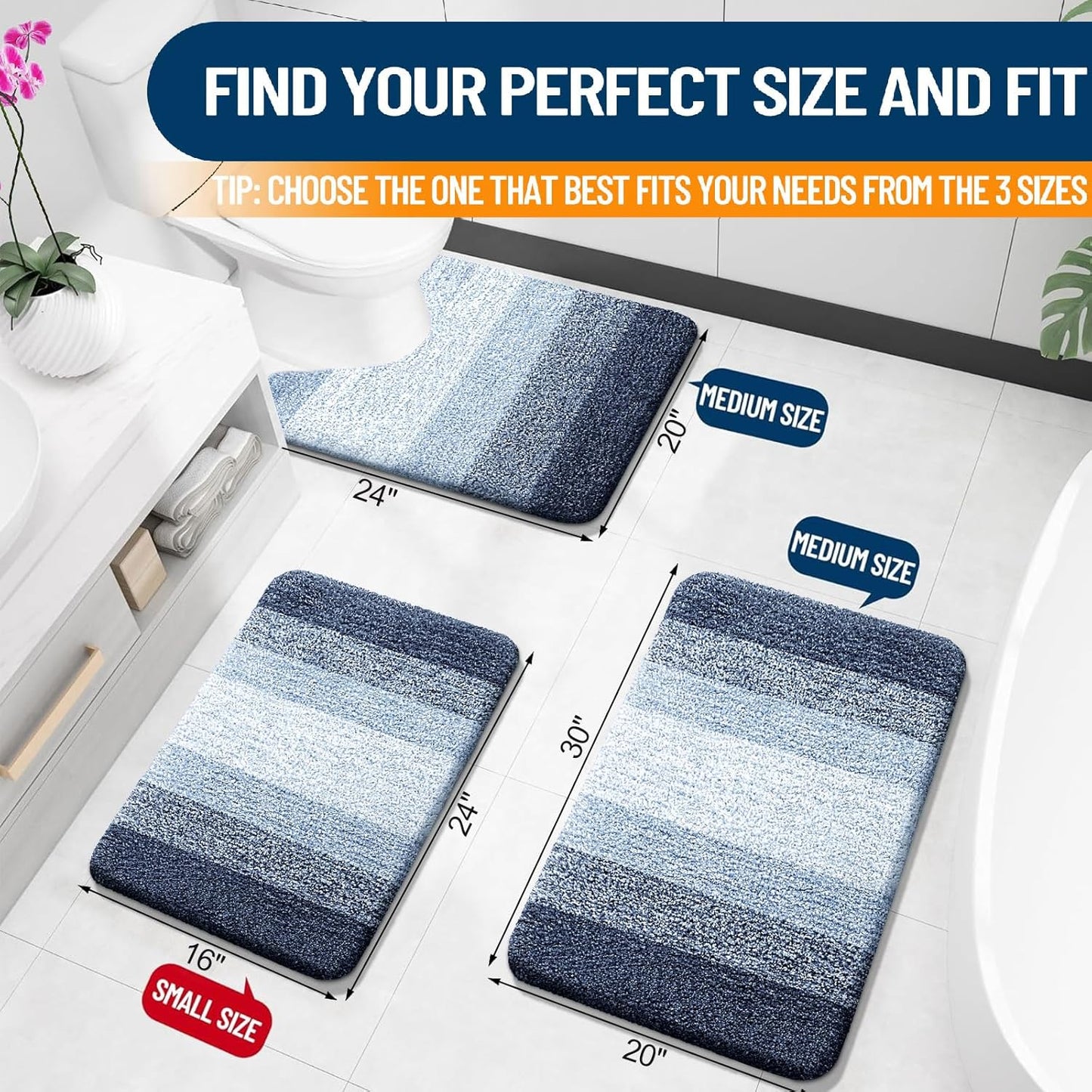 OLANLY Bathroom Rugs - Extra Soft Microfiber Mat | Quick Dry, Machine Washable, 24x16, Navy Blue