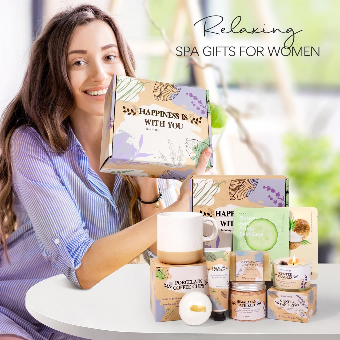 Gifts for Women, Birthday Gift for Women Spa Gifts Self Care Baskets Christmas Gift Relaxing Bath Set with Coffee Cups Latte Mug for Mom Sister Wife Friendship