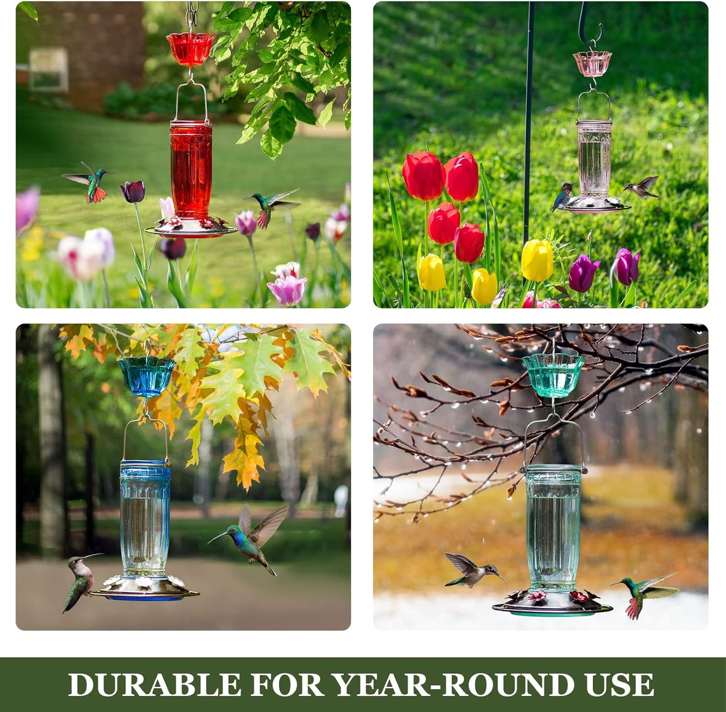 Kingsyard Glass Hummingbird Feeder - 6 Feeding Ports with Ant Moat | Red Outdoor Garden Decor