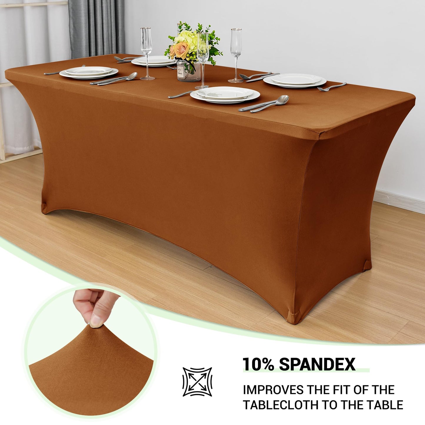 Obstal Spandex Table Cover 4ft Fitted Tablecloth Rectangular - Stretch Folding Table Cloth Rectangle for Birthday Party Wedding Banquet, Light Coffee, 48L x 24W Inch